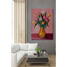 Teona Ahşap Canlı Renkli Lale Buketi Sulu Boya Görünümlü Modern Sanat Ahşap Dekoratif Tablo Dikdörtgen Tablo