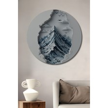 Teona Ahşap Kar Tanesi Dağ Manzarası Yağlı Boya Görünümlü Ahşap Dekoratif Tablo Yuvarlak Tablo