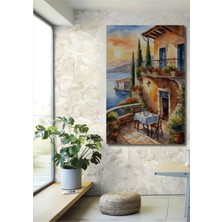 Teona Ahşap Akdeniz Esintisi Sulu Boya Görünümlü Ahşap Dekoratif Tablo Dikdörtgen Tablo