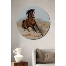 Teona Ahşap Ahşap Dekoratif Atın Özgürlüğü Yağlı Boya Görünümlü Tablo Yuvarlak Tablo