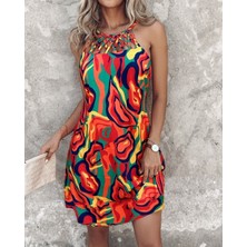 Etiler Collection Kadın Omuzlardan Açık Çapraz Şerit Detaylı Desenli Süprem Elbise