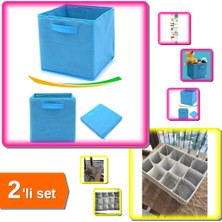 Hereveoyuncak Çok Amaçlı Dolap Içi Düzenleyici Kutu Mavi + 12 Bölmeli Pratik Çekmece Düzenleyici - 2li Set G1H5J2