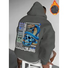 Amor Man Büyük Beden Özel Tasarım Kapüşonlu Blue Kobra Sırt Baskılı %100 Pamuk Erkek Sweatshırt