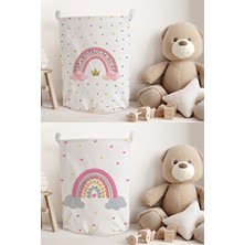 Talia Home Gökkuşağı ve Kalp Desenli 2 Adet Çocuk Odası Oyuncak Veya Kirli Sepeti TLACS-305