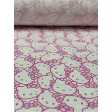 İki İplik Fiyonklu Sevimli Kedi Baskılı Bebe Interlok Kumaş %100 Pamuk – En 160 cm