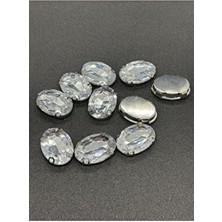 Beilys Cosmetics & Accessory 10X14 mm Oval Gümüş Kasa Beyaz Kristal Taş Kasalı Dikme Taş (50 Adet)
