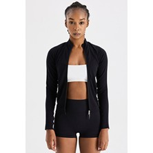 Dikişsiz Fermuarlı Spor Ceket Siyah