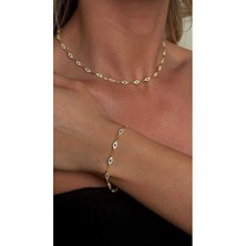 Wind Silver Lacivert Taşlı Set Sıra Sıra Nazar Kolye 925 Ayar