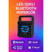 Omaze Rgb LED Işıklı Bluetooth Hoparlör 3.5 Inç Siyah Suya Dayanıklı Kablosuz Model