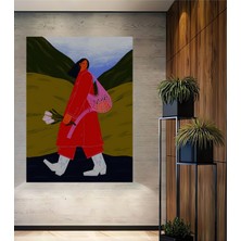 Teona Ahşap Modern Sanat Kadın ve Çiçek Baskılı Ahşap Dekoratif Tablo Dikdörtgen Tablo