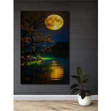 Teona Ahşap Ay Işığı Göl Manzarası Yağlı Boya Görünümlü Ahşap Dekoratif Tablo Dikdörtgen Tablo