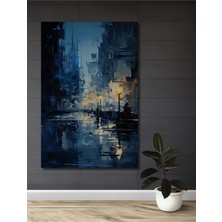 Teona Ahşap Soyut Şehir Manzarası Yağlı Boya Görünümlü Ahşap Dekoratif Tablo Dikdörtgen Tablo
