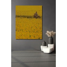 Teona Ahşap Ayçiçeği Tarlası Bisiklet Sürüşü Yağlı Boya Görünümlü Dekoratif Ahşap Tablo Dikdörtgen Tablo