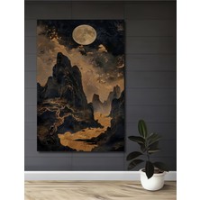 Teona Ahşap Altın Vurgulu Dramatik Dağ Manzarası Yağlı Boya Görünümlü Ahşap Dekoratif Tablo Dikdörtgen Tablo