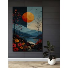 Teona Ahşap Turuncu Gün Batımı Manzarası Sulu Boya Görünümlü Dekoratif Ahşap Tablo Dikdörtgen Tablo