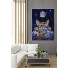 Teona Ahşap Uzay Kaşifi Kedi Sulu Boya Görünümlü Ahşap Dekoratif Tablo Dikdörtgen Tablo