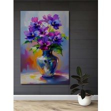 Teona Ahşap Canlı Vazo Çiçek Tablosu Yağlı Boya Görünümlü Ahşap Dekoratif Tablo Dikdörtgen Tablo