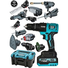 Power Black 13 Başlıklı Süper Set Darbeli Matkap Testere Tilki Kuyruğu Taşlama Somun Sökme Havalı Pompa