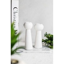 Lalezen Home Beyaz Taş Tozu Malzemeden 2li Dekor Ayaklı Şamdan Mumluk Şık Görünüm