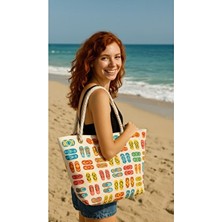 Luxway Home Plaj Terliği Büyük Boy Piknik ve Plaj Çantası – Halat Saplı – 55X36X15 cm