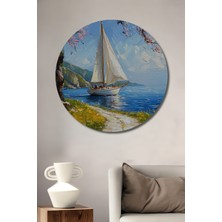 Teona Ahşap Romantik Deniz Yolculuğu Yağlı Boya Görünümlü Ahşap Dekoratif Tablo Yuvarlak Tablo