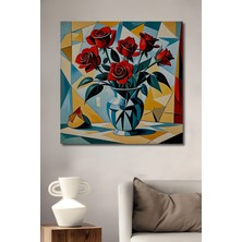 Teona Ahşap Kırmızı Güller Yağlı Boya Görünümlü Modern Sanat Ahşap Dekoratif Tablo Dikdörtgen Tablo