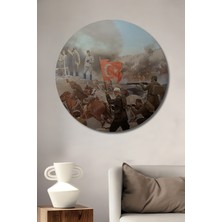 Teona Ahşap Çanakkale Zaferi Yağlı Boya Görünümlü Ahşap Dekoratif Tablo Yuvarlak Tablo