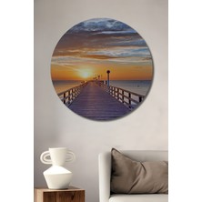 Teona Ahşap Günbatımında Ahşap Iskele Yağlı Boya Görünümlü Ahşap Dekoratif Tablo Yuvarlak Tablo