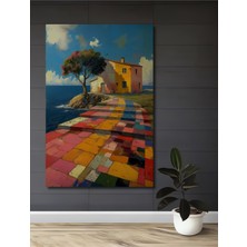 Teona Ahşap Renkli Yollarla Sahile Ulaşan Ev Yağlı Boya Görünümlü Ahşap Dekoratif Tablo Dikdörtgen Tablo
