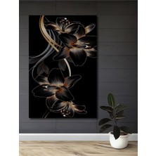 Teona Ahşap Siyah Altın Çiçekler Yağlı Boya Görünümlü Ahşap Dekoratif Tablo Dikdörtgen Tablo