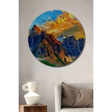 Teona Ahşap Doğa Manzarası Yağlı Boya Görünümlü Ahşap Dekoratif Tablo Yuvarlak Tablo