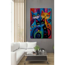 Teona Ahşap Üç Sevimli Kedi Yağlı Boya Görünümlü Modern Sanat Ahşap Dekoratif Tablo Dikdörtgen Tablo