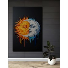 Teona Ahşap Güneşin ve Ayın Dansı Yağlı Boya Görünümlü Ahşap Dekoratif Tablo Dikdörtgen Tablo