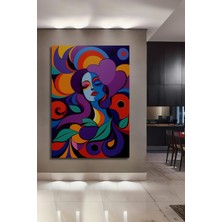 Teona Ahşap Renkli Modern Sanat Kadın Yüz Yağlı Boya Görünümlü Ahşap Dekoratif Tablo Dikdörtgen Tablo