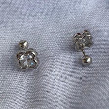 Generic 925 Ayar Gümüş Zirkon Taşlı Şans Yoncası Model Gümüş 1 Adet  Piercing (Tekli Ürün/7mm)