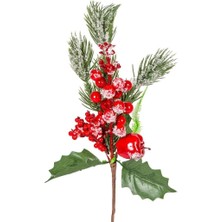 Herdekora Yılbaşı Süsü Pike Berry Elmalı Kar Efektli Kırmızı Yeşil 27 Cm.
