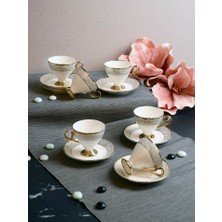 Paçi Kabartmalı Yaldızlı Modern 6 Kişilik Kahve Fincan Takımı