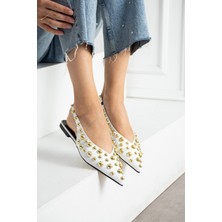 Duxal Shoes Aurora Kadın Gold Detaylı Sivri Burun Arkası Açık Babet
