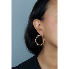 Liveyn Design Dalgalı Form Gold Kaplama Küpe