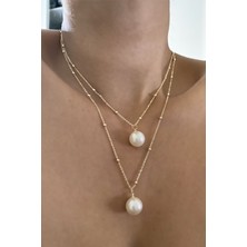 Liveyn Design Iki Sıralı Inci Uçlu Gold Kolye