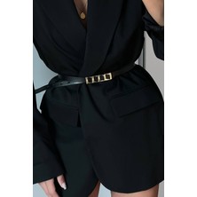 Liveyn Design Geometrik Tokalı Ince Deri Kemer