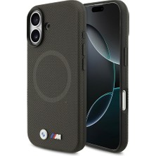 iPhone 17 Uyumlu Kılıf Bmw Lisanslı M-Safe Özellikli Metal Logolu Delikli M Dizayn Deri Kapak Füme