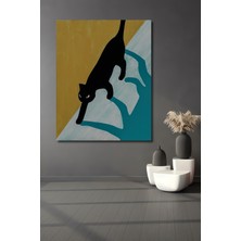Teona Ahşap Siyah Kedi Modern Sanat Sulu Boya Görünümlü Ahşap Dekoratif Tablo Dikdörtgen Tablo