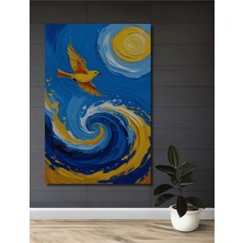 Teona Ahşap Gökyüzünde Uçan Sarı Kuş Yağlı Boya Görünümlü Ahşap Dekoratif Tablo Dikdörtgen Tablo