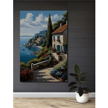 Teona Ahşap Akdeniz Sahili Yağlı Boya Görünümlü Ahşap Dekoratif Tablo Dikdörtgen Tablo