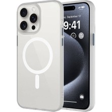 Spia Apple iPhone 15 Pro Max Kılıf Mat Arka Yüzey Wireless Şarj Özellikli Spıa Flet Magsafe Kapak-Beyaz
