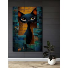 Teona Ahşap Kara Kedi Yağlı Boya Görünümlü Ahşap Dekoratif Tablo Dikdörtgen Tablo