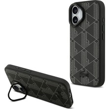 iPhone 17 Kılıf Lacoste Lisanslı M-Safeli Standlı Pu Deri Karışık Monogram Desenli Kapak Siyah