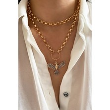 Liveyn Design Çift Sıralı Bronz Ankakuş Uçlu Kolye