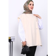 İmaj Butik Krem Çıtçıt Detaylı Kaşe Yelek
